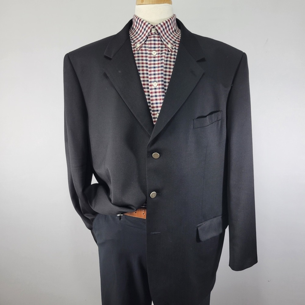 Jones New York Men's Sport Coat Blazer Three Button Black Wool Blend 48L